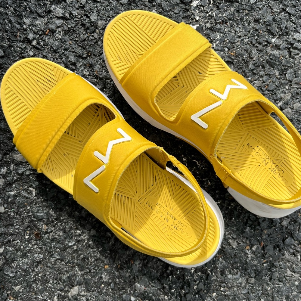 Mark Nason Yellow Slide Sandals with White Accents